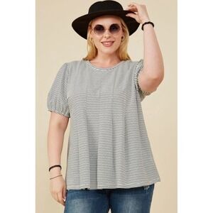 Hayden‎ Los Angeles Striped Tunic Blouse Short Sleeve Comfort Casua Plus 1X